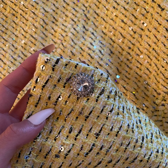 Yellow Tweed Crop Top Jacket + Skirt Set - Picture 8 of 8